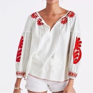 Madewell Blanca Embroidered Top Blouse Long Sleeve